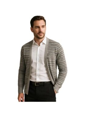 All Saints 100% Linen Open Front Cardigan Sweater Gray Stripe Men's L